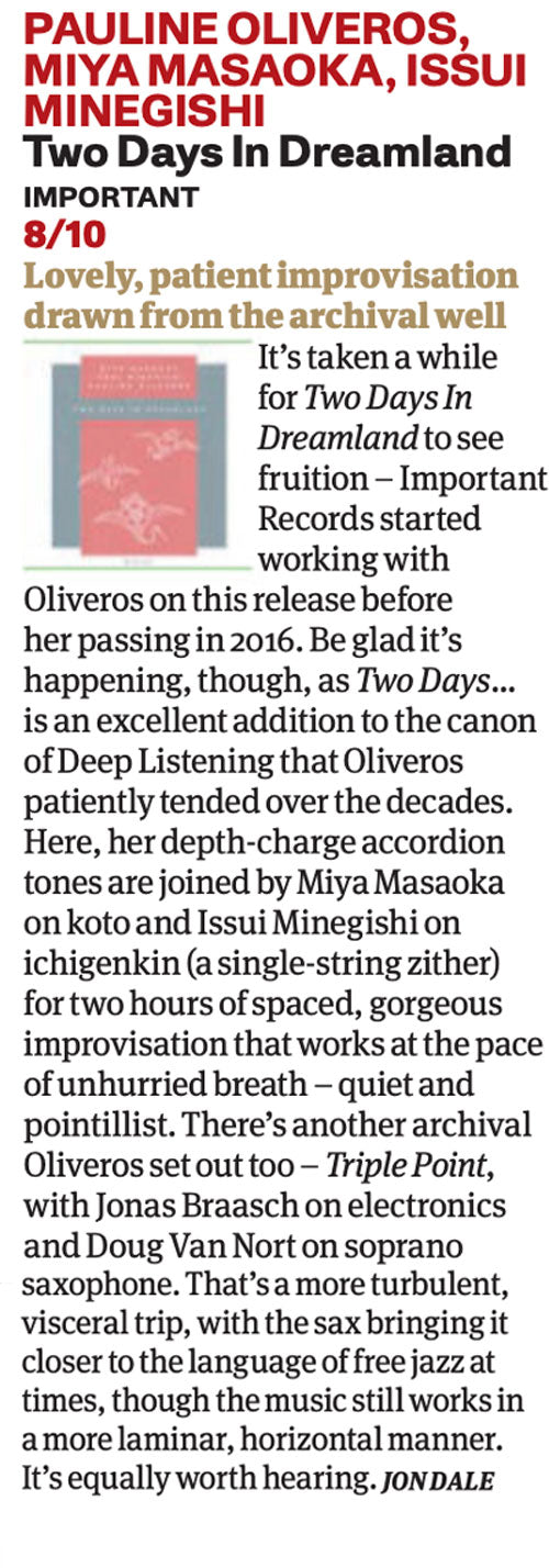 Pauline Oliveros / Miya Masaoka / Issui Minegishi - Two Days In Dreamland -  Double CD